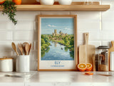 Ely Cathedral Travel Poster, Ely Cambridgeshire Wall Art, Historic England City Print, Gothic Cathedral Illustration, UK Decor, Ely Gift