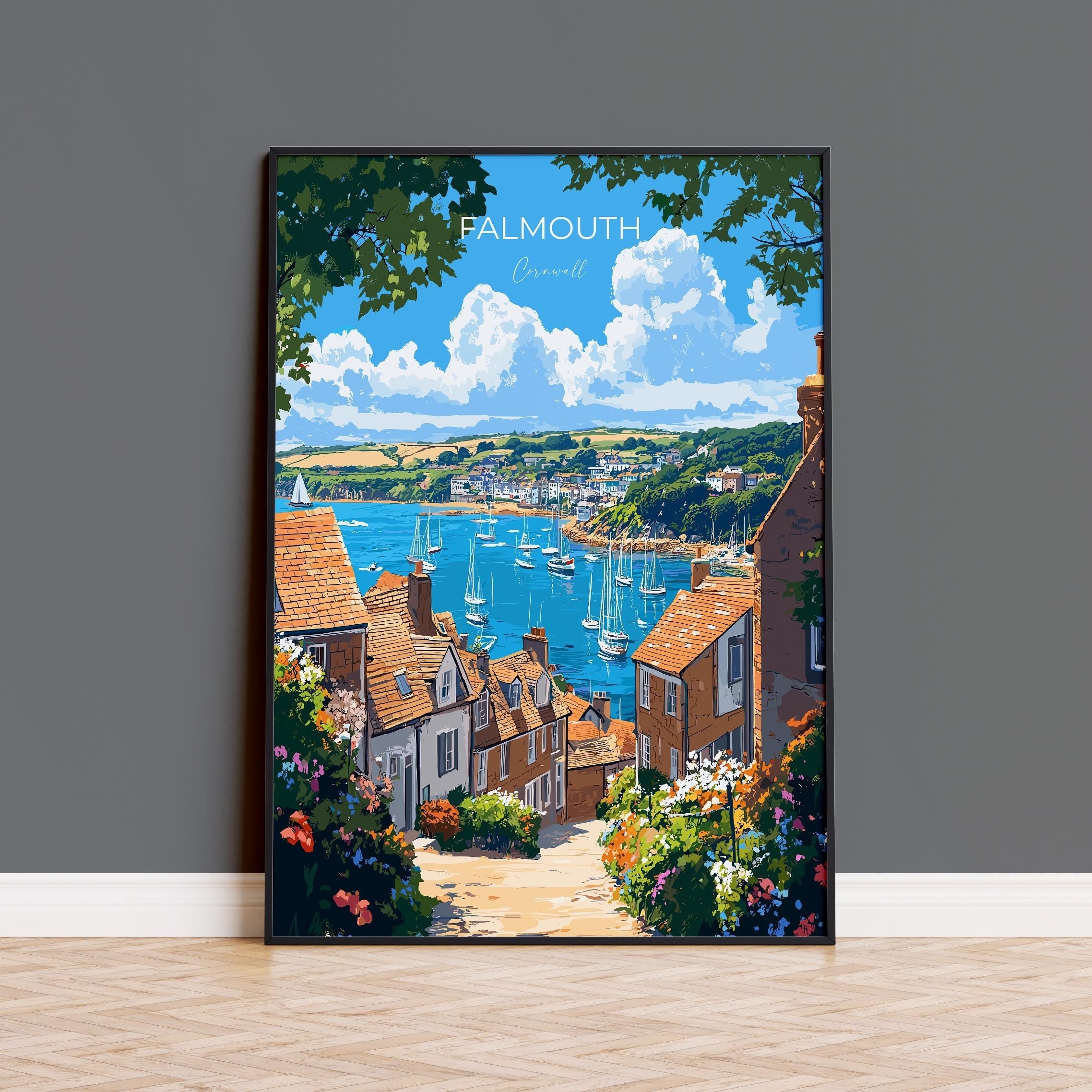 Falmouth Travel Poster, Travel Print of Falmouth, England, Cornwall Art, Falmouth Art Lovers Gift, Wall Art Print NQ Media Designs