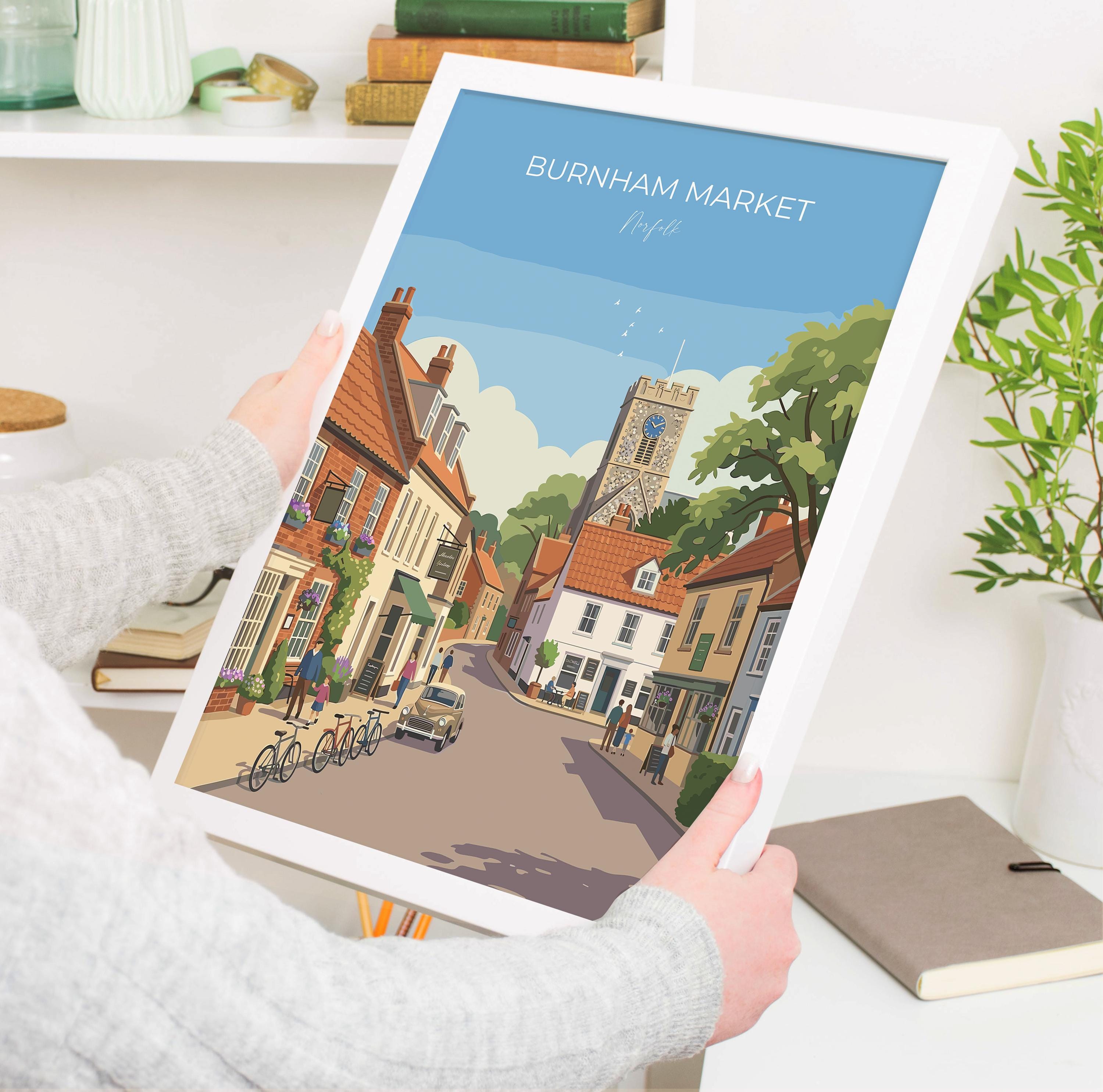 Burnham Market Norfolk Travel Print, Norfolk Village Wall Art, English Countryside Poster, Vintage Style UK Coastal Decor, Norfolk Gift NQ Media Designs