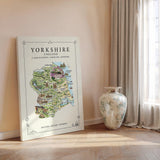 Yorkshire Illustrated Map Print, England Wall Art, Yorkshire Dales Poster, Framed or Canvas Print, Yorkshire Gift