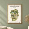 Nottinghamshire Illustrated Map Print, England Wall Art, Sherwood Forest Map Poster, Framed or Canvas Print, Notts Gift