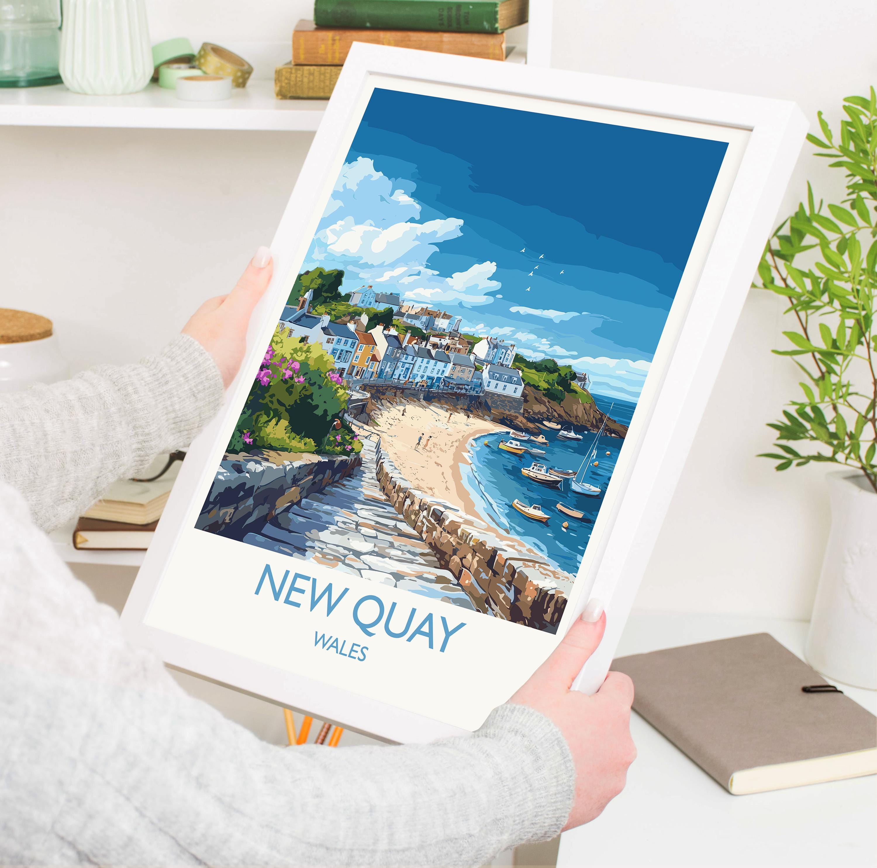 New Quay Travel Poster Wall Art, New Quay Travel Print, Wales, Ceredigion Welsh Art Gift, Wall Art Print NQ Media Designs