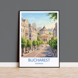 Bucharest Travel Poster, Romanian Athenaeum Wall Art, Bucharest City Print, Historic Architecture Illustration, Europe Decor, Romania Gift