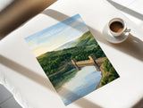 Derwent Reservoir Dam Travel Print, Peak District Wall Art, Ladybower Dam Poster, Derbyshire Landscape Illustration, UK Nature Decor NQ Media Designs