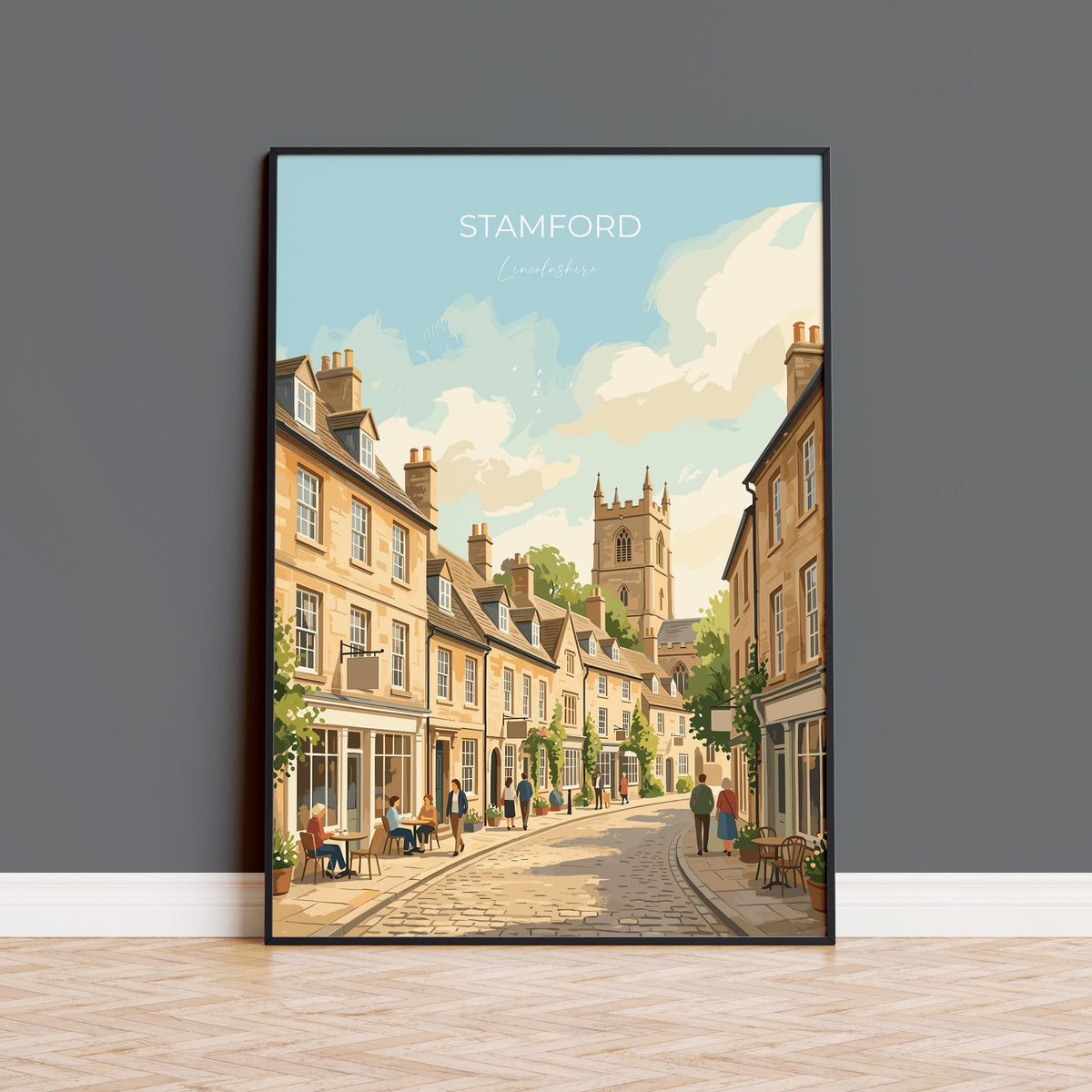Stamford Lincolnshire Travel Print, Historic Market Town Wall Art, River Welland Poster, Georgian Architecture, Vintage Style UK Decor