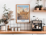 Rome St Peters Basilica Travel Poster, Vatican Skyline Wall Art, Tiber River View Print, Historic Cityscape Illustration, Italy Decor
