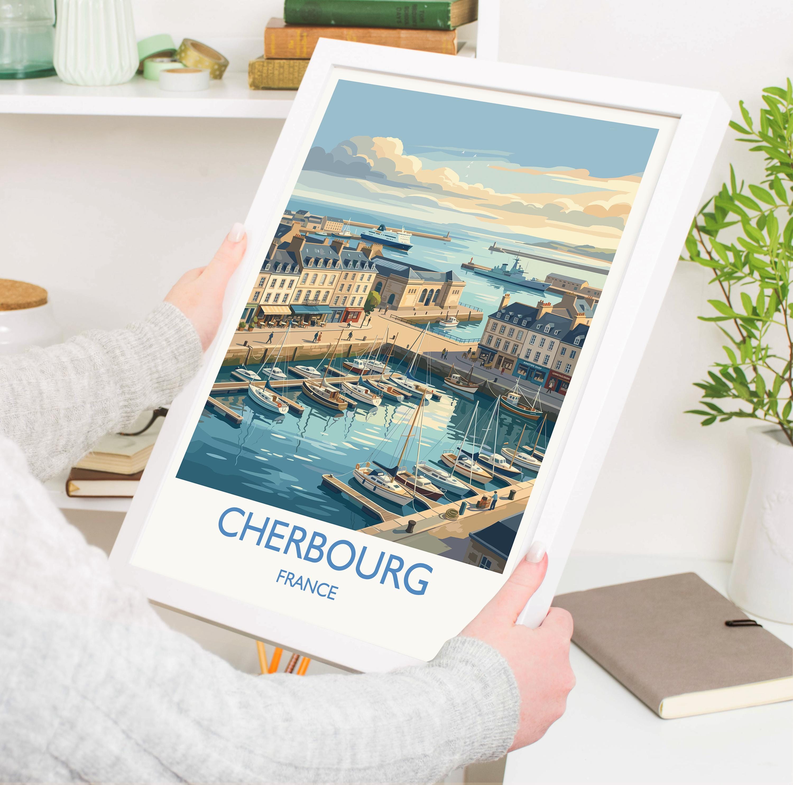 Cherbourg France Art Print, Normandy Coastal Decor, Vintage Maritime Poster, France Travel Gift, French Harbor Wall Art