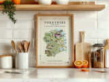 Yorkshire Illustrated Map Print, England Wall Art, Yorkshire Dales Poster, Framed or Canvas Print, Yorkshire Gift