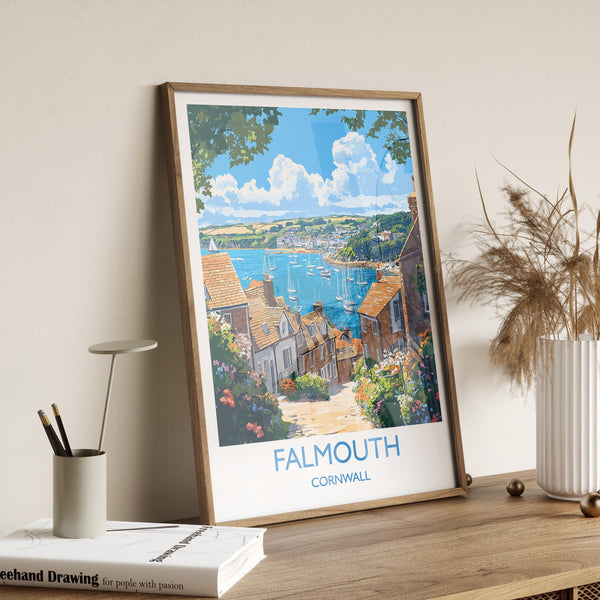 Falmouth Travel Print, Travel Poster of Falmouth, England, Cornwall Art, Falmouth Art Lovers Gift, Wall Art Print