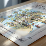 Scotland Illustrated Map Print, UK Wall Art, Highlands Map Poster, Framed or Canvas Print, Scotland Gift Print