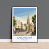 Chichester Cathedral Travel Poster, Chichester High Street Clock Tower Wall Art, West Sussex City Print, Historic England, Vintage Style UK