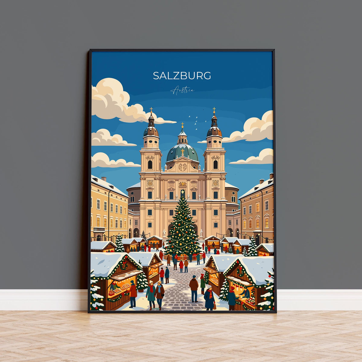 Salzburg Christmas Market Poster, Austria Winter Wall Art, Salzburg Cathedral Print, Austrian Festive Travel Poster, Salzburg Gift