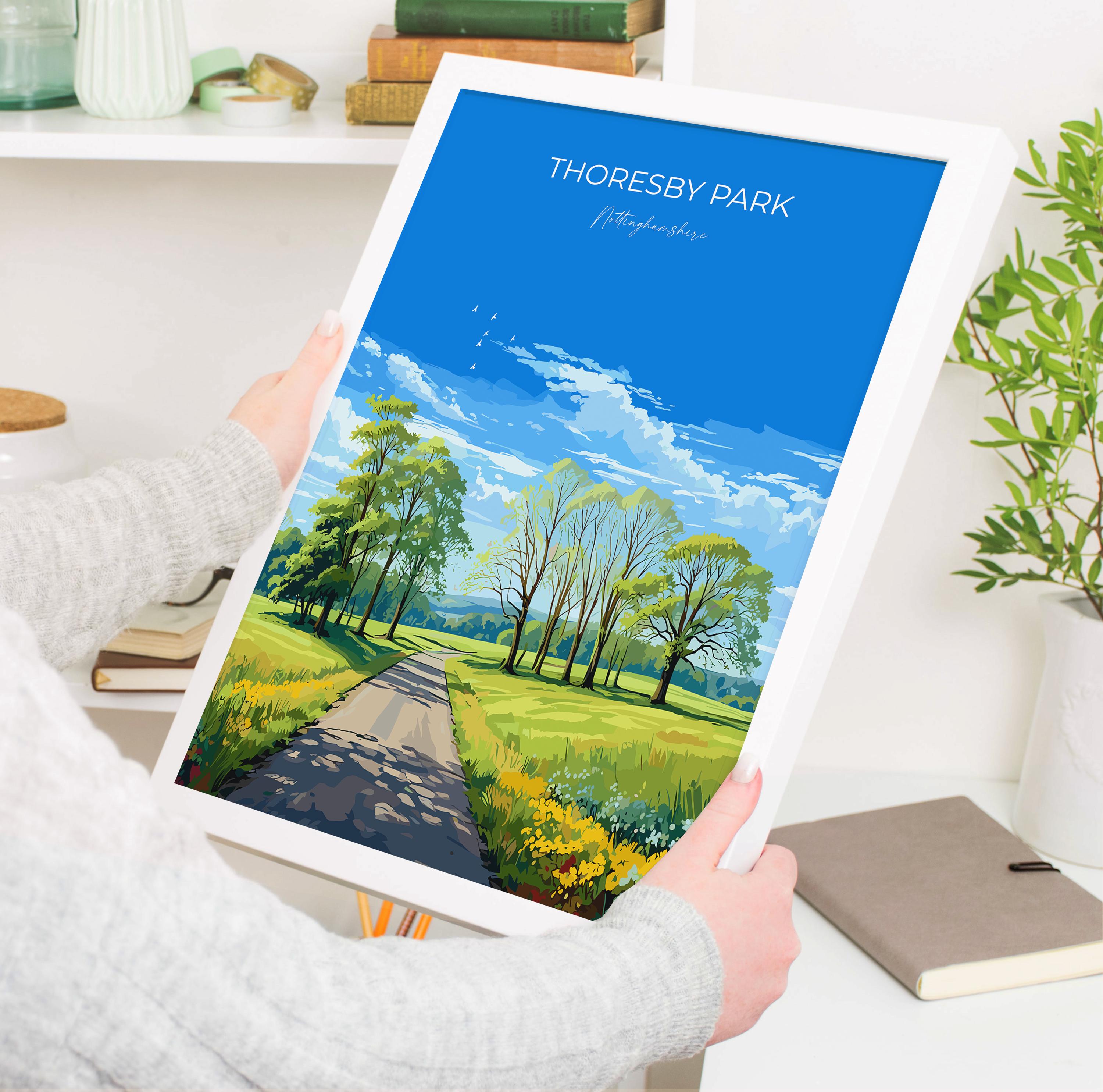 Thoresby Park Travel Print Wall Art, Travel Poster of Thoresby Park, Thoresby Hall, Nottinghamshire, England, English Countryside Art Gift NQ Media Designs