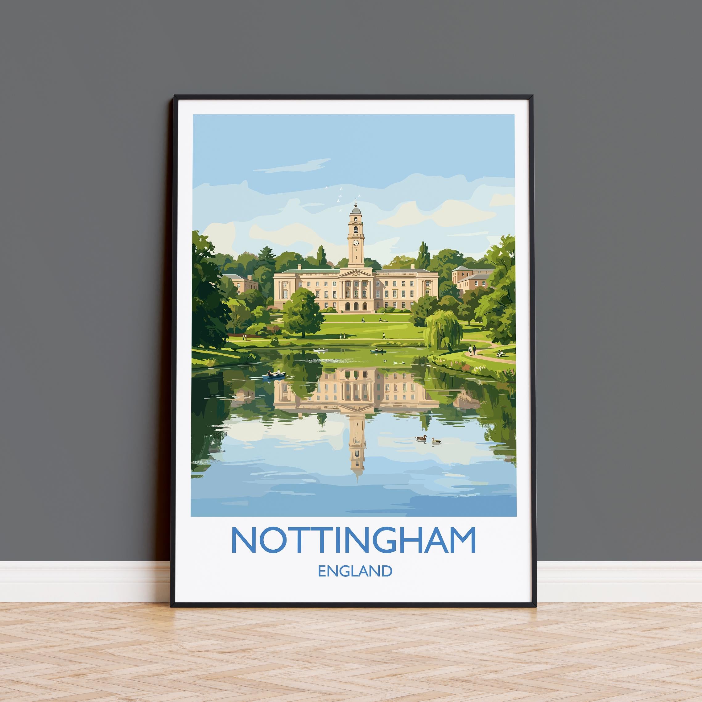 Nottingham University Travel Poster, University of Nottingham Wall Art, Historic UK University Illustration, Nottingham Gift