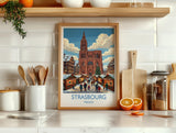 Strasbourg Christmas Market Print, Alsace Winter Wall Art with Border, Petite France Poster, France Festive Travel Print, Strasbourg Gift