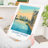 Canary Wharf London Travel Poster, Royal Victoria Dock Wall Art, London Skyline Print, O2 & Cable Car, East London Travel Poster