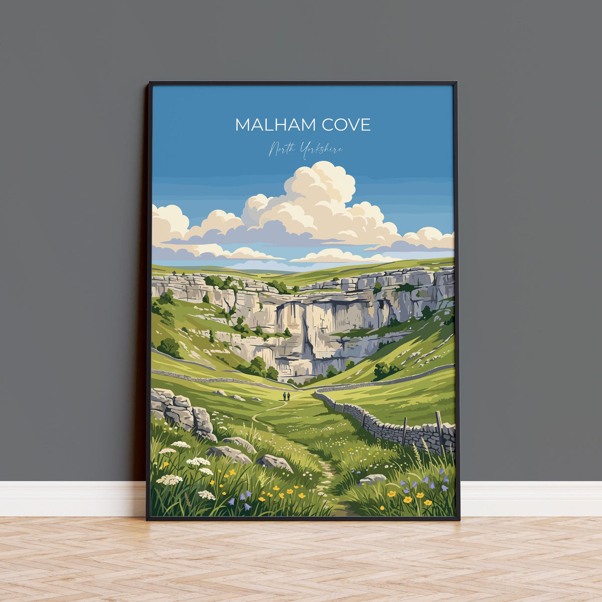 Malham Cove Poster, Yorkshire Dales Wall Art, North Yorkshire Print, England Travel Poster, Malham Gift