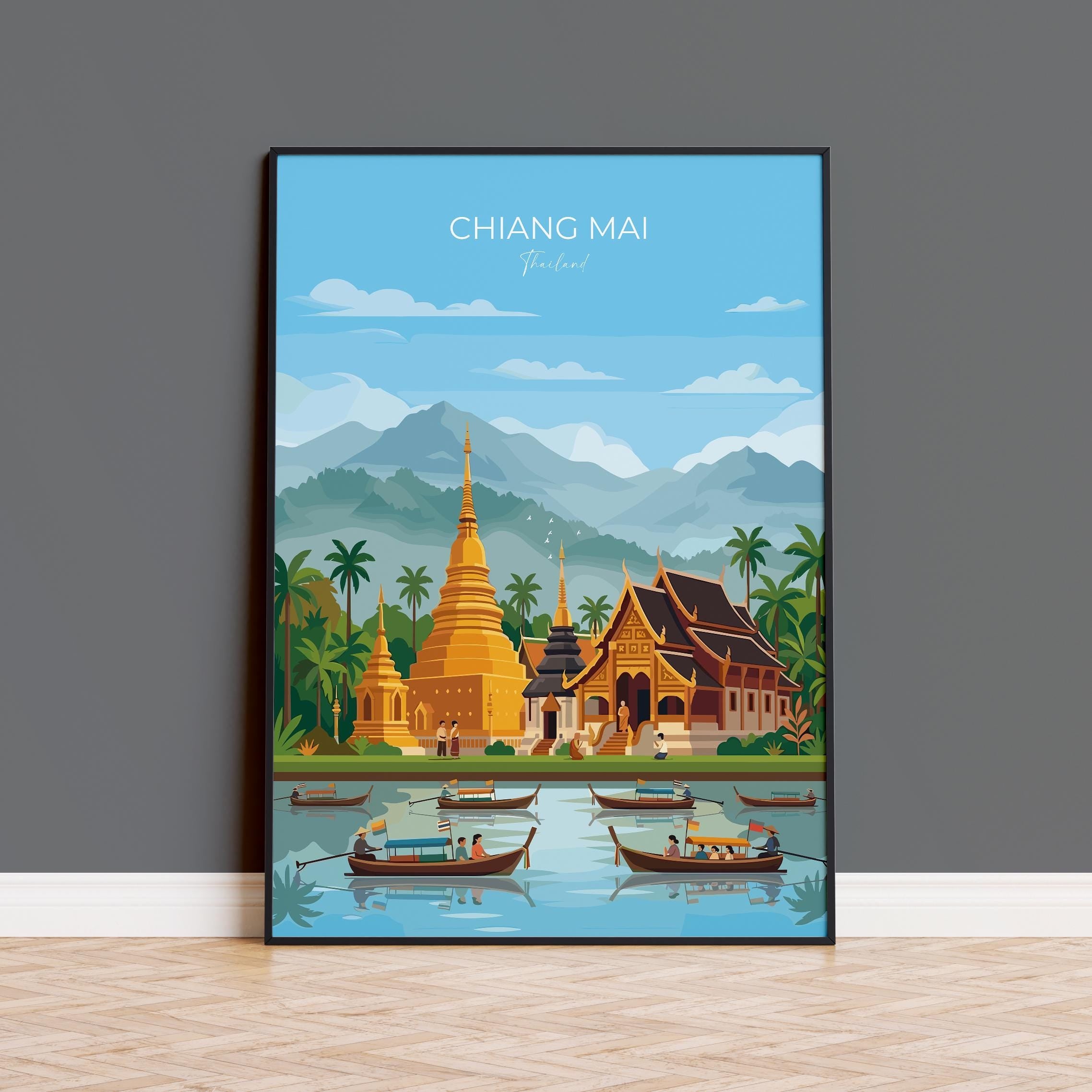 Chiang Mai Travel Poster, Travel Print of Chiang Mai, Thailand, Chiang Mai Art Lovers Gift, Wall Art Print