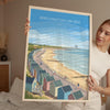 Birchington on Sea Travel Poster, Reculver Towers Beach Huts Wall Art, Kent Coast Print, Seaside Landscape Illustration, UK Coastal Decor