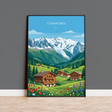 Chamonix Travel Poster Wall Art, Travel Print of Chamonix, French Alps Summer Art Lovers Gift, Wall Art Print NQ Media Designs