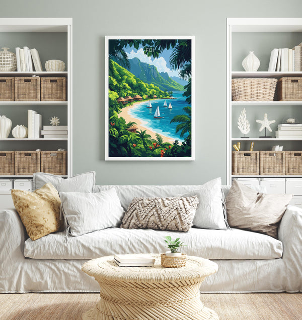 Fiji Travel Print Wall Art, Travel Poster of Fiji, South Pacific Islands Art Lovers Gift