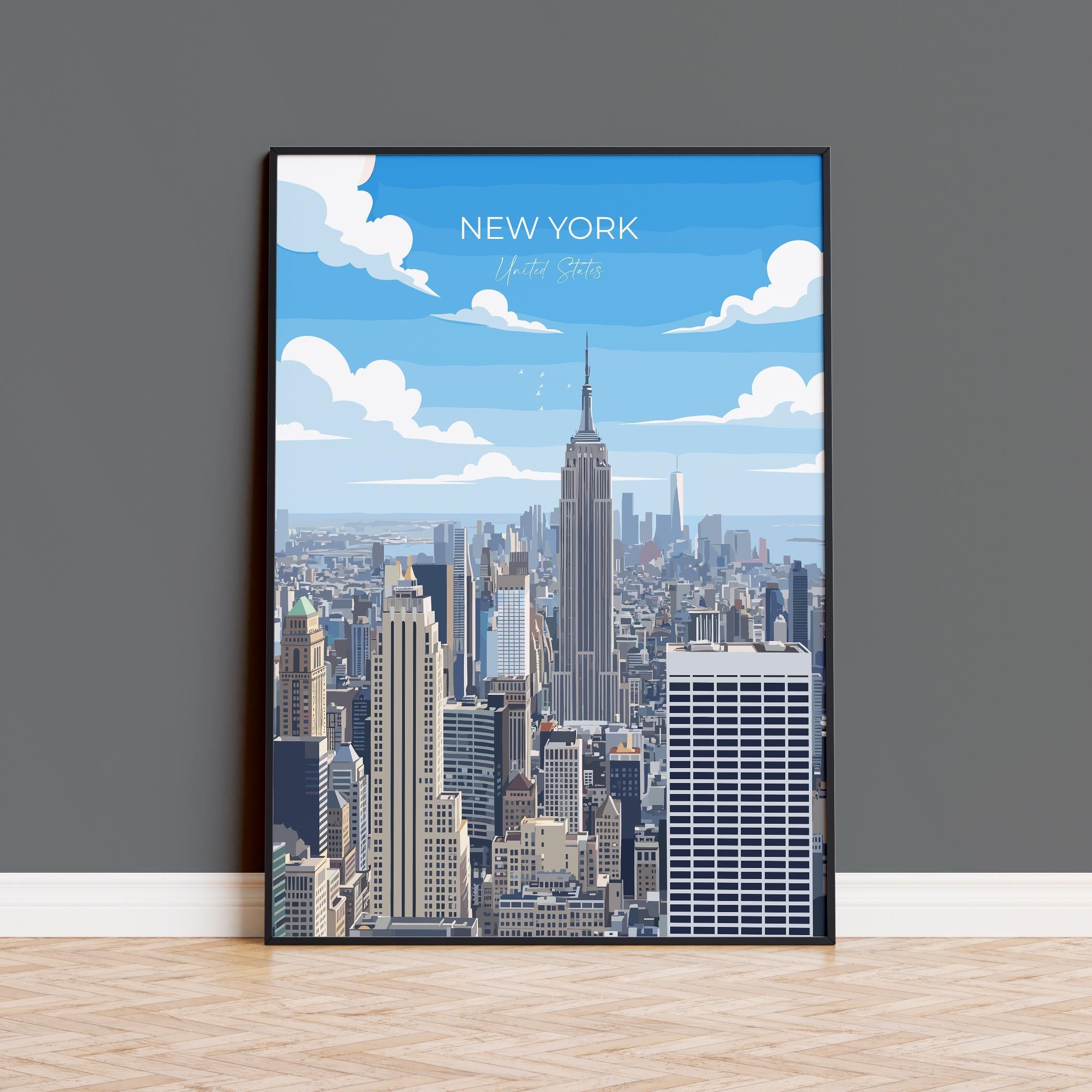 New York City Art Print, Manhattan Skyline Art Gift, Empire State Building Poster NQ Media Designs