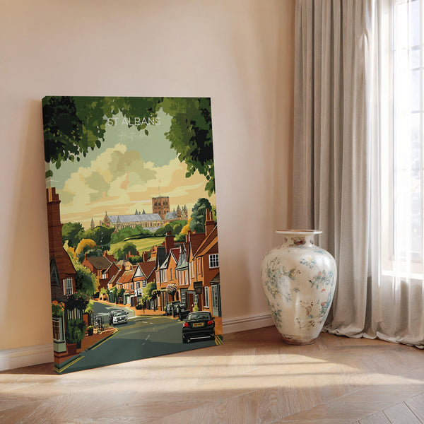 St Albans Travel Print Wall Art, Travel Poster of St Albans, Hertfordshire, England, English Cathedral City Gift