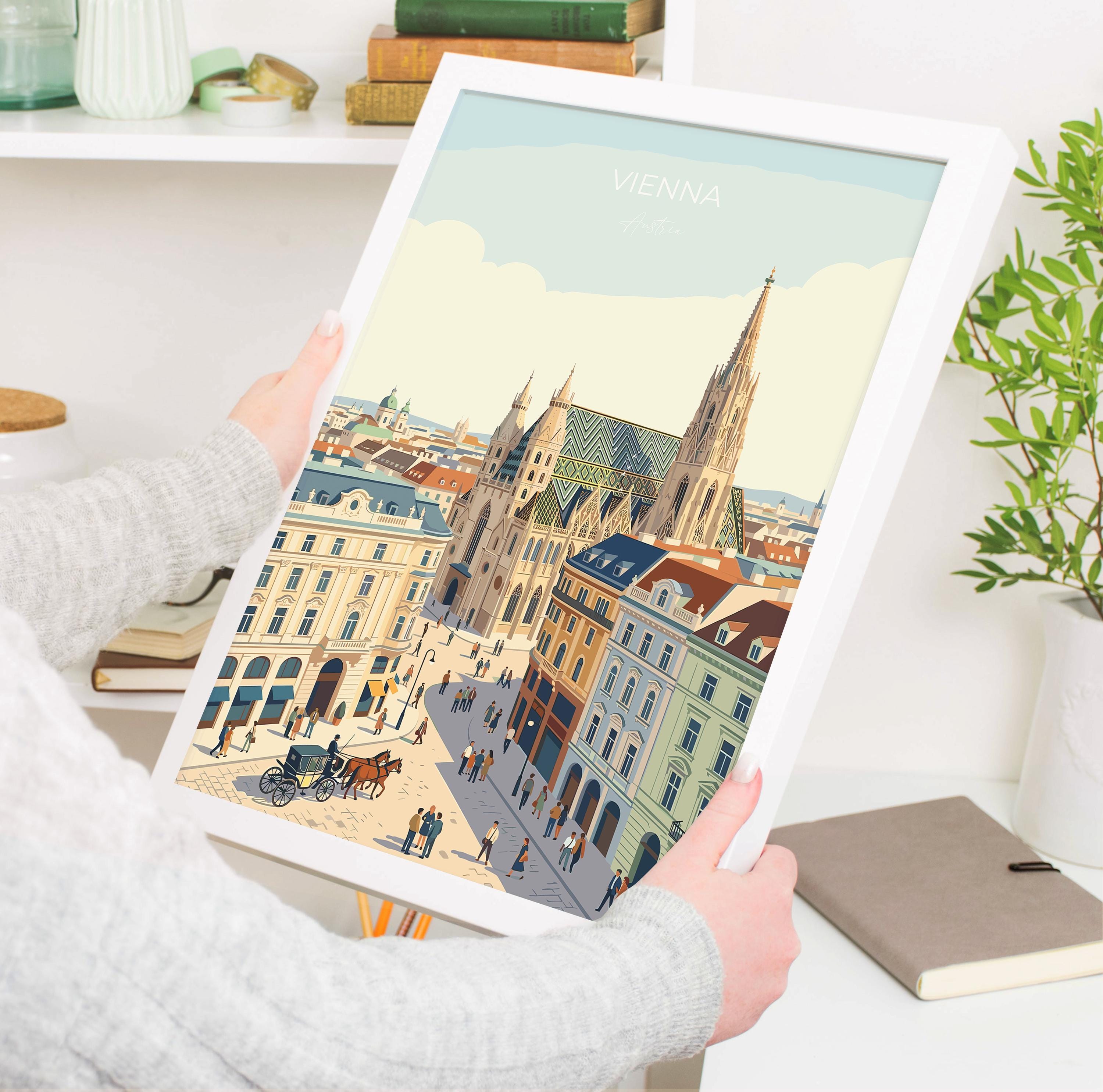 Vienna Travel Poster, St Stephens Cathedral Wall Art, Vienna City Print, Austrian Architecture Illustration, Vintage Style. Vienna Gift