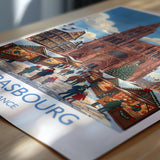 Strasbourg Christmas Market Print, Alsace Winter Wall Art with Border, Petite France Poster, France Festive Travel Print, Strasbourg Gift