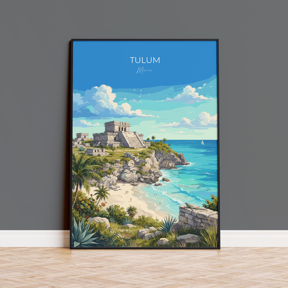 Tulum Mexico Poster, Mayan Ruins Wall Art, Caribbean Print, Mexico Travel Poster, Tulum Gift