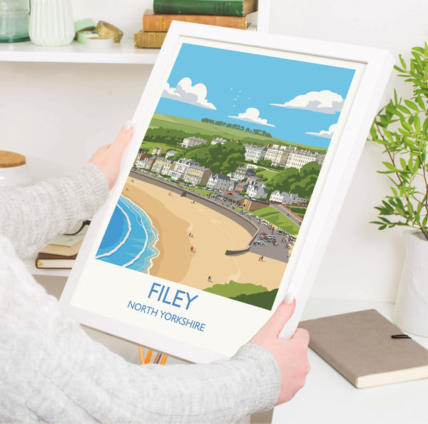Filey Travel Print, Travel Poster of Filey, Yorkshire Gift, England, North Yorkshire Art, Filey Gift, Wall Art Print