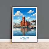Cardiff Pierhead Building Travel Poster, Cardiff Bay Wall Art, Welsh Landmark Print, Historic Red Brick Architecture, UK City Decor