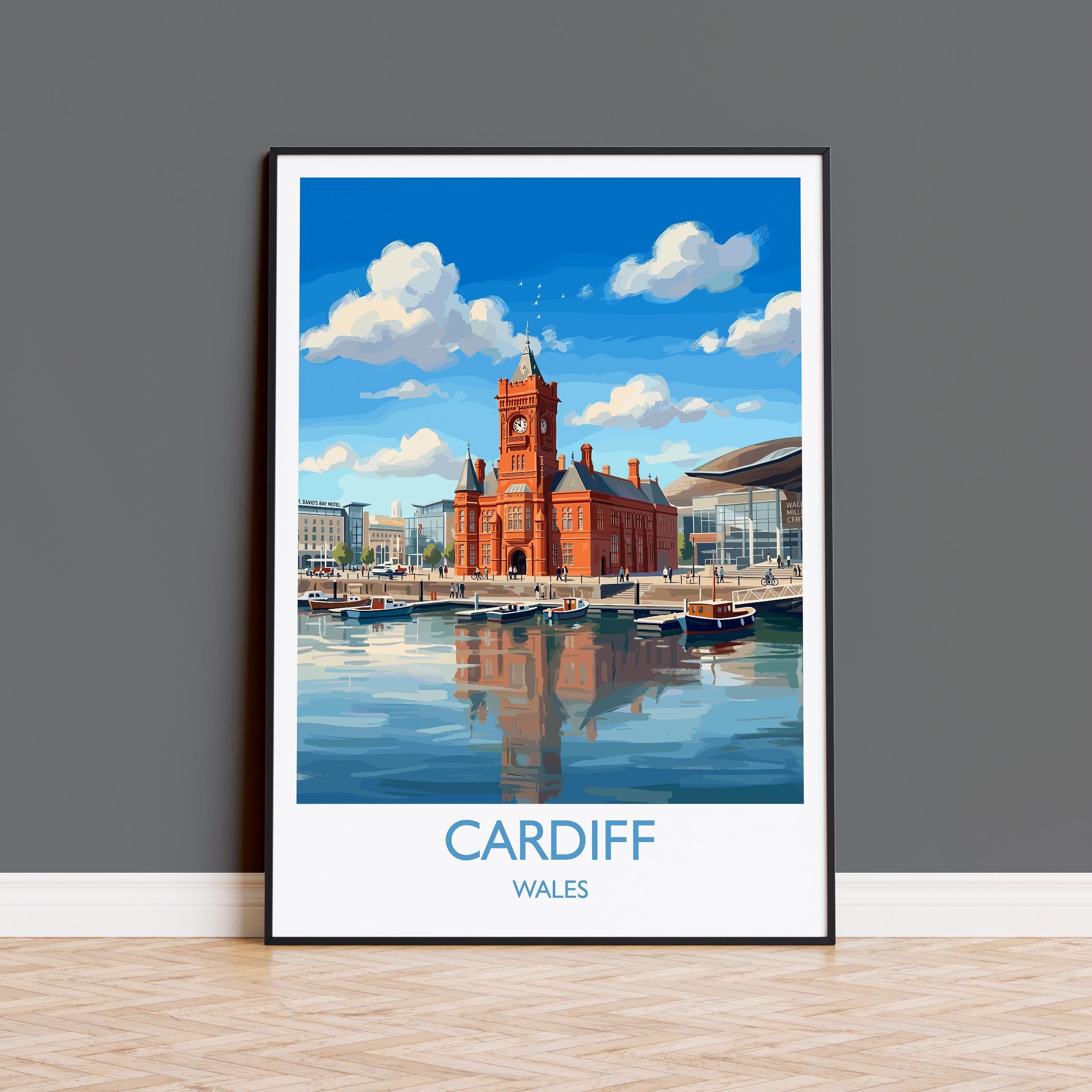 Cardiff Pierhead Building Travel Poster, Cardiff Bay Wall Art, Welsh Landmark Print, Historic Red Brick Architecture, UK City Decor
