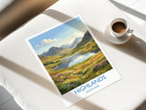 Scottish Highlands Travel Poster, Scotland Landscape Wall Art, Mountain & Loch Print, Dramatic Nature Illustration, UK Decor, Scotland Gift
