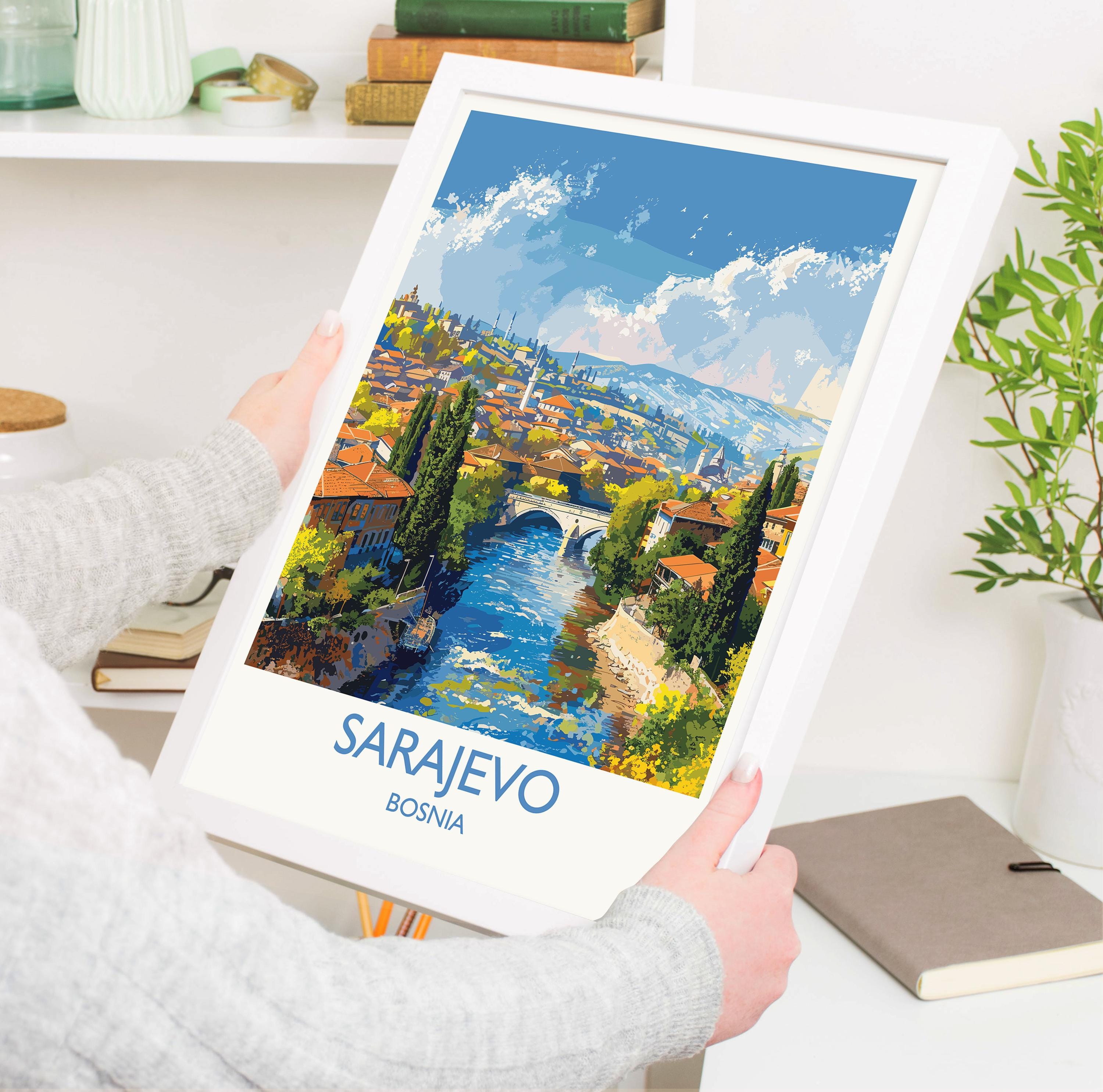 Sarajevo Travel Poster Wall Art, Travel Print of Sarajevo, Bosnia, Sarajevo Wall Art Gift, Bosnia Herzegovina City Print NQ Media Designs