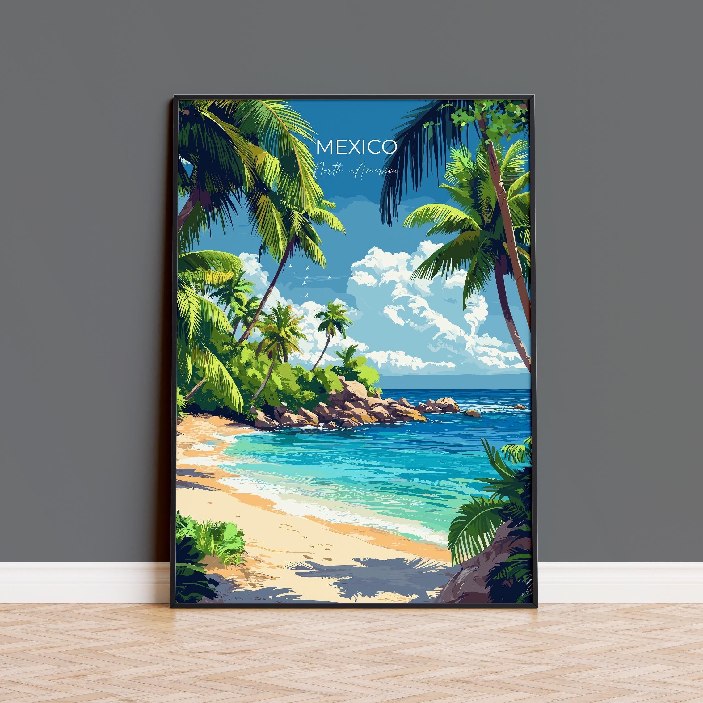 Mexico Travel Poster Wall Art, Travel Print of Mexico, Mexico Coast Art Gift, Mexico Art Lovers Gift, NQ Media Designs