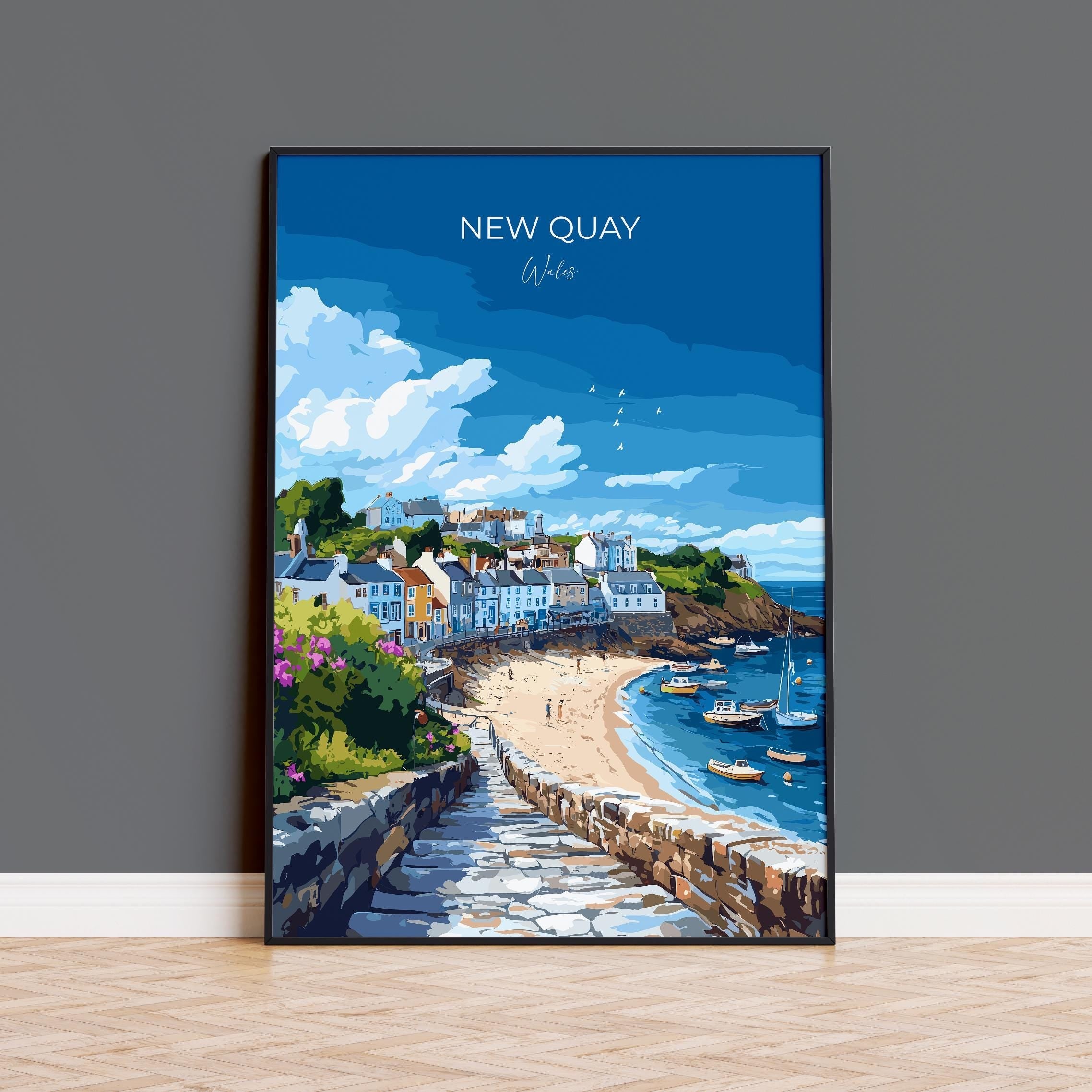 New Quay Travel Print Wall Art, New Quay Travel Poster, Wales, Ceredigion Welsh Art Gift, Wall Art Print NQ Media Designs