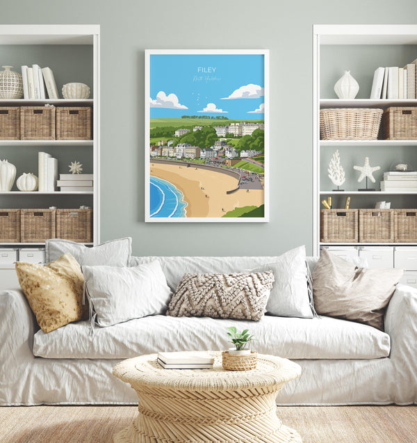 Filey Travel Poster, Travel Print of Filey, Yorkshire Gift, England, North Yorkshire Art, Filey Gift, Wall Art Print