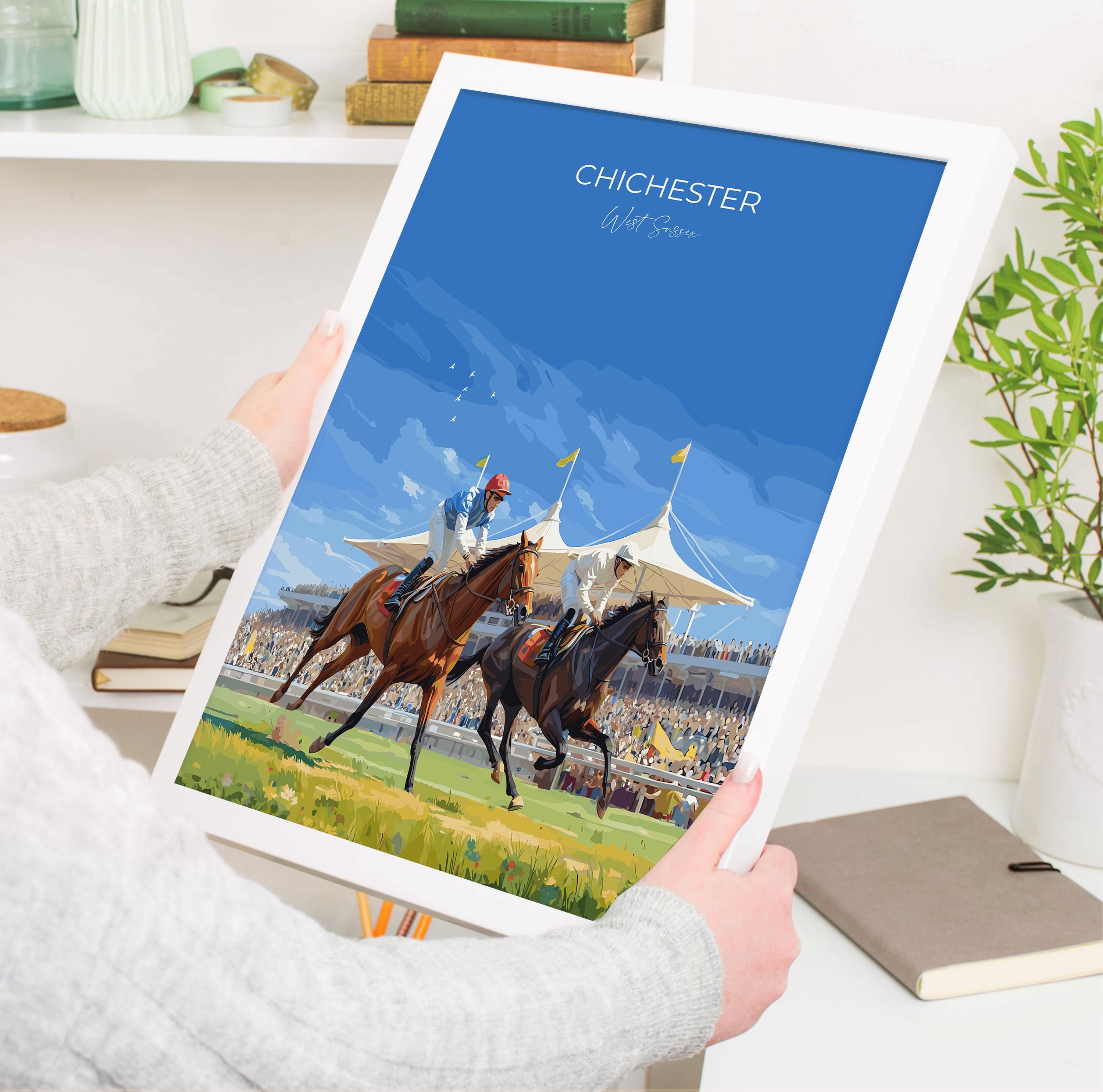 Chichester Travel Print Wall Art, Travel Poster of Goodwood, West Sussex, England, Goodwood Races Art Lovers Gift, England Art Gift NQ Media Designs
