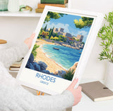 Rhodes Travel Print, Travel Poster of Rhodes, Greece Gift, Greek Islands Art Lovers Gift, Rhodes Wall Art Print NQ Media Designs