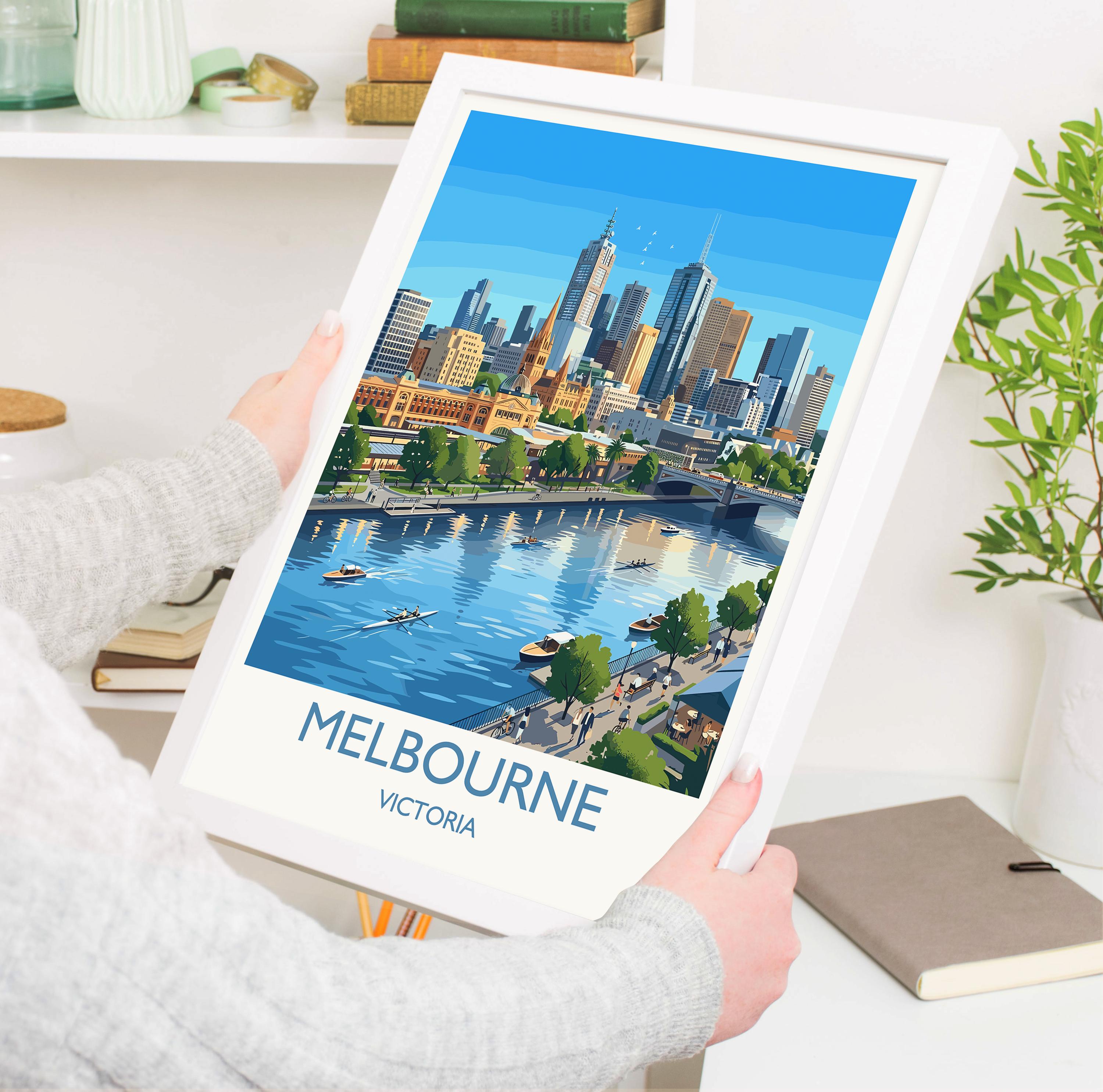 Melbourne Australia Print, Victoria Wall Art, Yarra River Travel Poster, Australian City Decor, Melbourne Gift