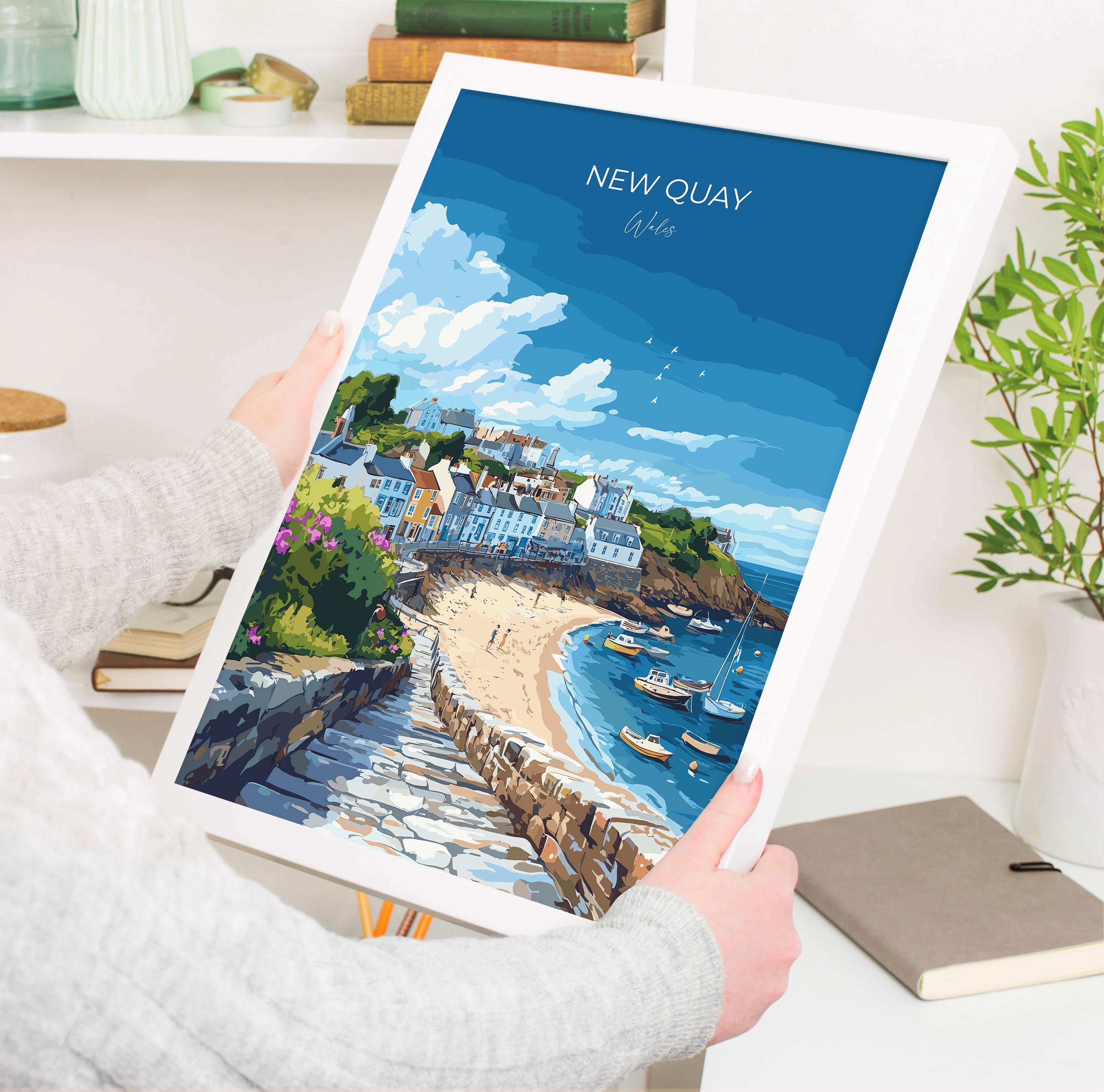 New Quay Travel Print Wall Art, New Quay Travel Poster, Wales, Ceredigion Welsh Art Gift, Wall Art Print NQ Media Designs