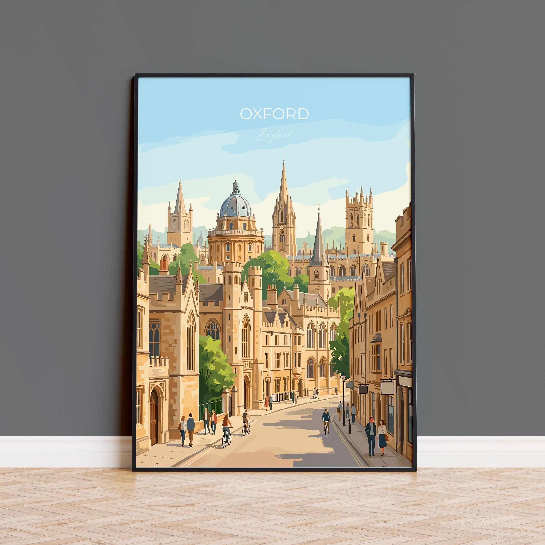 Oxford Travel Print, Oxford University Wall Art, Radcliffe Camera Poster, Historic City Illustration, Vintage Style UK City, Oxford Gift NQ Media Designs