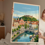 Ljubljana Slovenia Poster, Dragon Bridge Wall Art, Ljubljana Castle Print, Slovenia Travel Poster, Ljubljana Gift