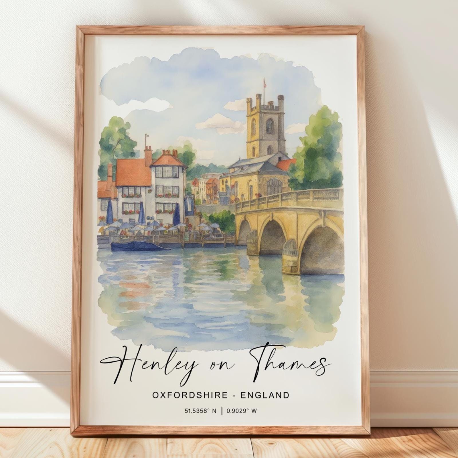 Henley on Thames Poster, Travel Print of Henley,Henley on Thames Watercolour Art Lovers Gift,Oxfordshire, English Countryside Wall Art NQ Media Designs