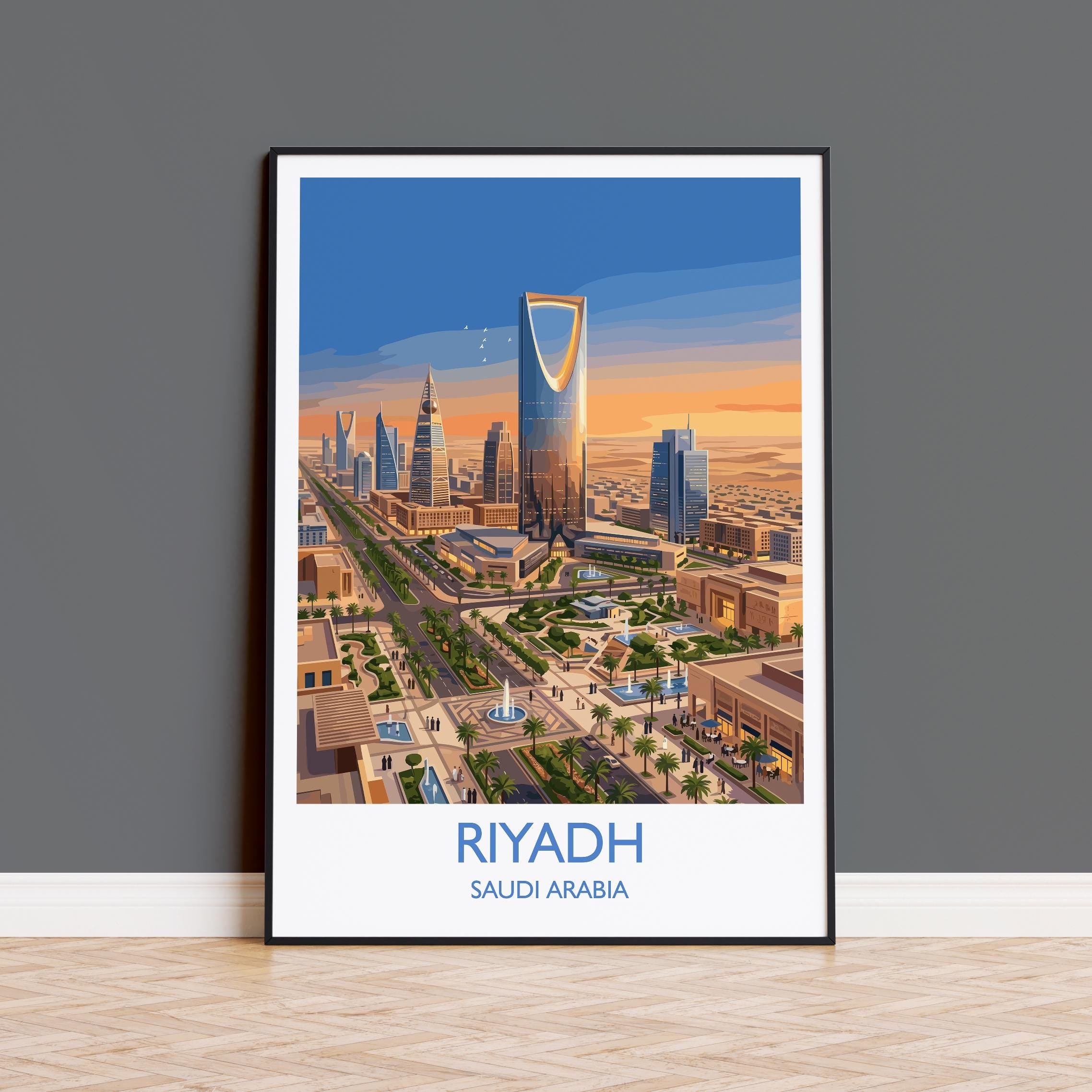 Riyadh Saudi Arabia Travel Poster, Riyadh Skyline Wall Art, Modern Desert City Print, Arabian Architecture, Vintage Style Decor