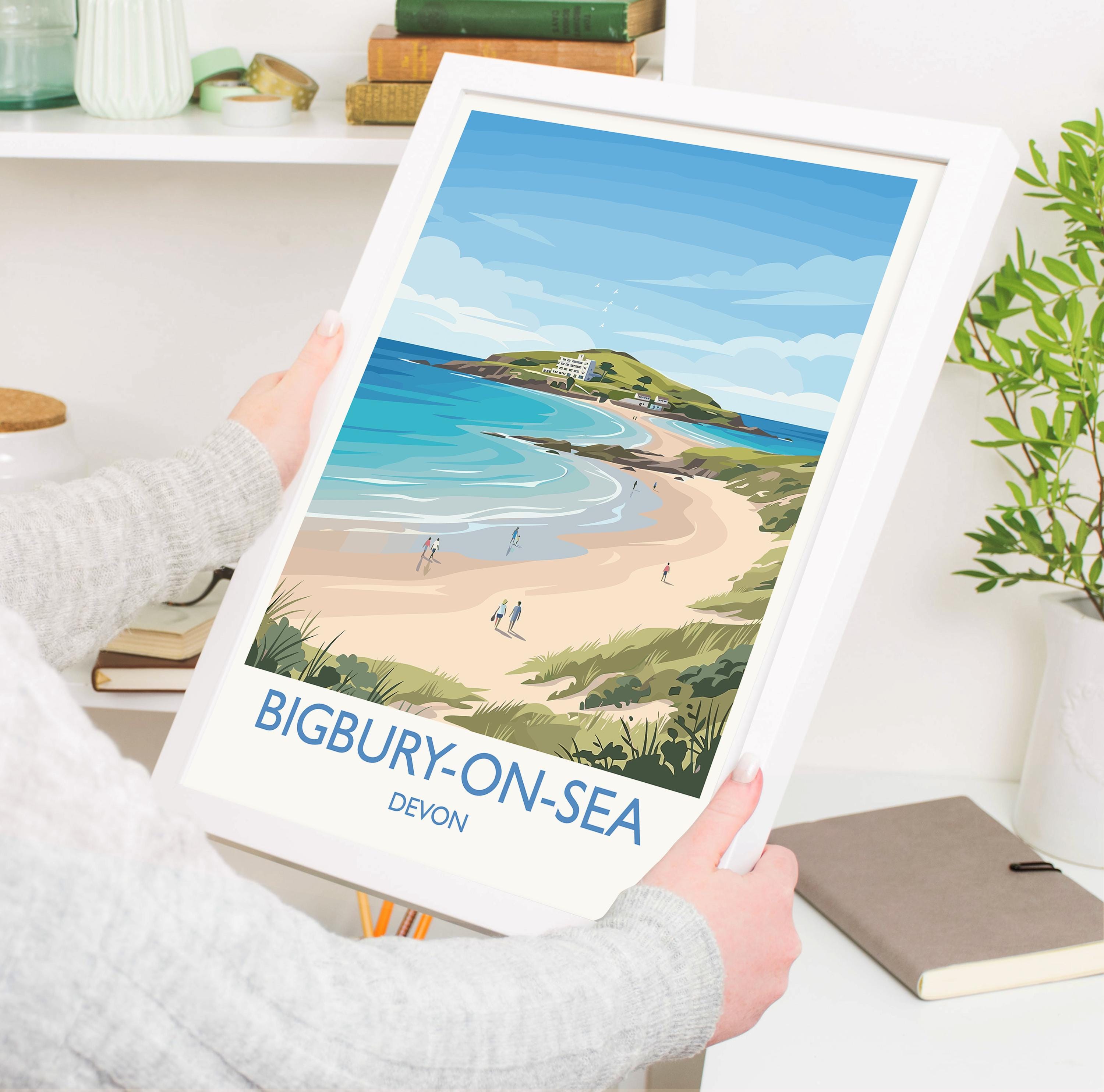Bigbury on Sea Devon Travel Poster, Burgh Island Coastal Wall Art, South Devon Beach Print, Vintage Style Seaside Decor, UK Coast Gift NQ Media Designs