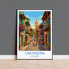 Cartagena Colombia Travel Poster, Colourful Old Town Street Art, Cartagena Street Scene Print, Caribbean Travel Wall Art, Vintage Style Art