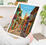 Cartagena Colombia Travel Print, Colourful Old Town Street Art, Cartagena Street Scene Poster, Caribbean Travel Wall Art, Vintage Style