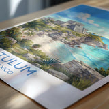 Tulum Mexico Print, Mayan Ruins Wall Art with Border, Caribbean Poster, Mexico Travel Print, Tulum Gift Print